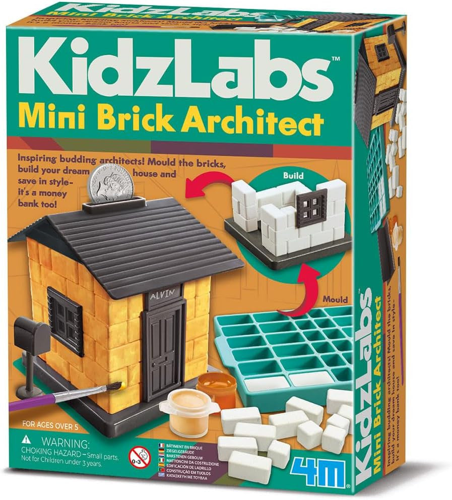 Caja del kit Mini Arquitecto de Ladrillos 4M KidzLabs con casa terminada - juguete STEM para niños +8 años"