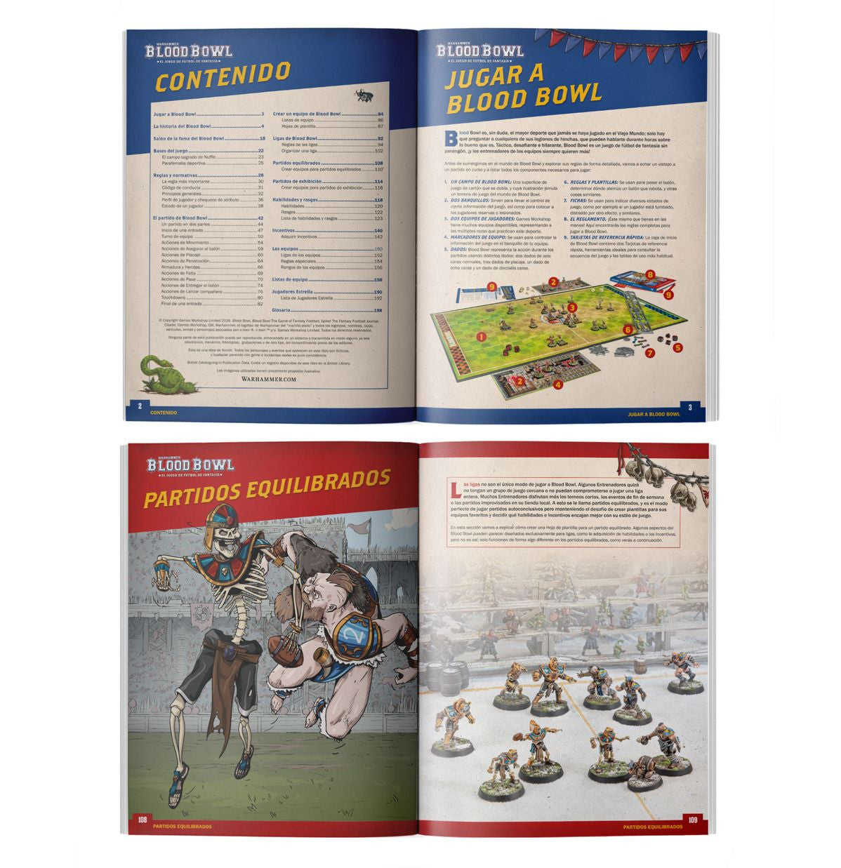 Blood Bowl 200-03 – Interior del reglamento con reglas, diagramas y listas de los 29 equipos