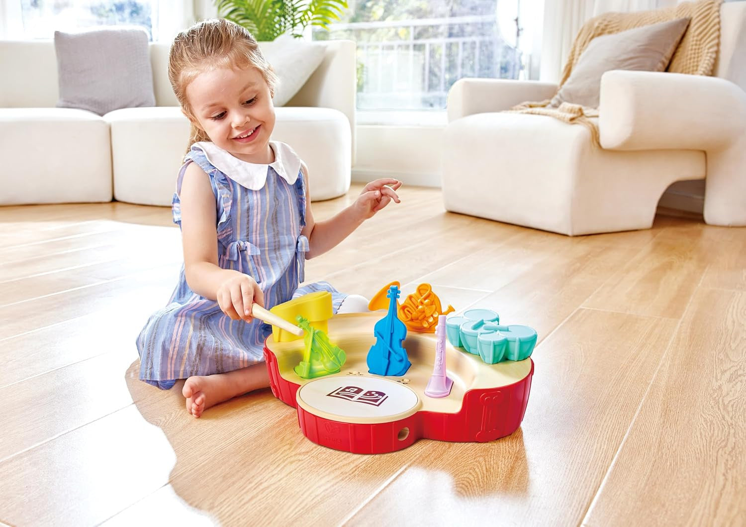 Hape E0642 – Panel de instrumentos con trompeta, piano, violín, violonchelo, clarinete y tambor