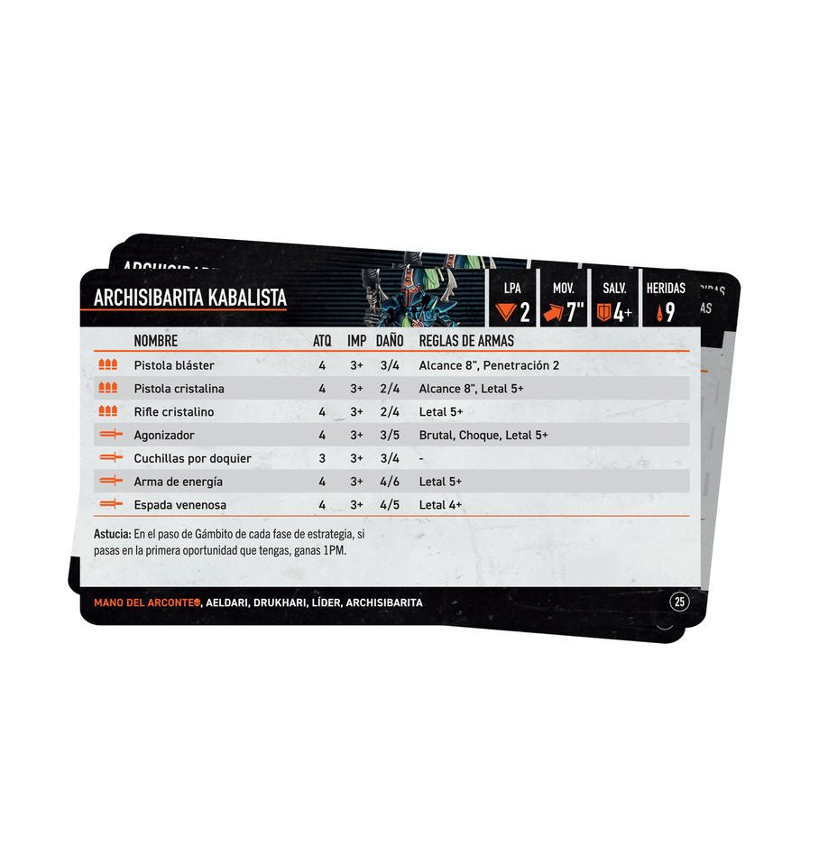 Mano del Arconte Drukhari Kill Team Warhammer - Pack completo tarjetas ardides equipo y selección de comando
