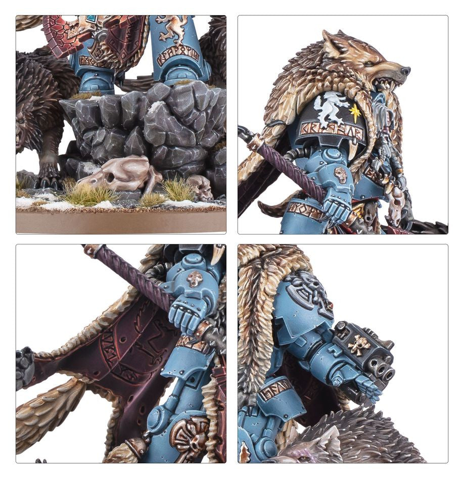 Logan Grimnar Warhammer 40K - Detalle Hacha Morkai y lobos de trueno Tymak y Fenrir