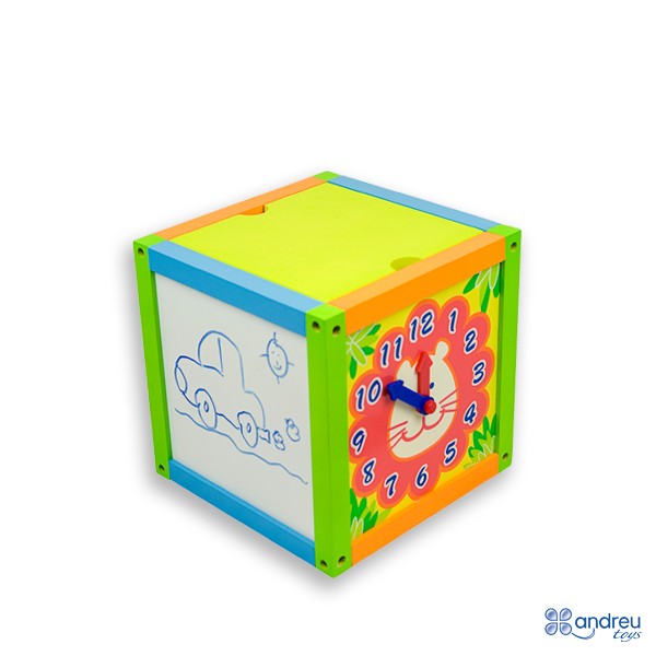 Cara de cuentas del dado de actividades mediano Andreu Toys 16334 con bolas de colores para deslizar