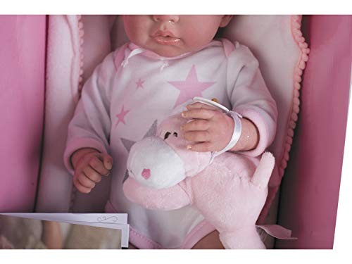 Muñeca reborn Arias Gala 40 cm vestida con conjunto de bebe rosa con manta y peluche de regalo