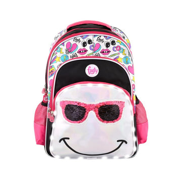Mochila infantil rosa anteojos luz y lentejuelas ( Adaptable a carro) - Footy