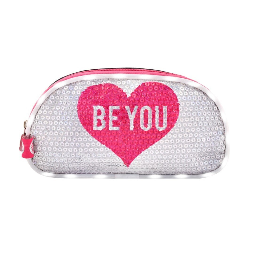 ESTUCHE BE YOU ROSA CON LUZ LED Y LENTEJUELAS