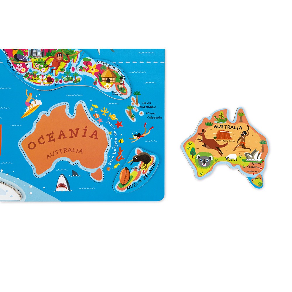 Puzle magnético atlas mundial versión española medidas 70x43 cm - Janod 05503