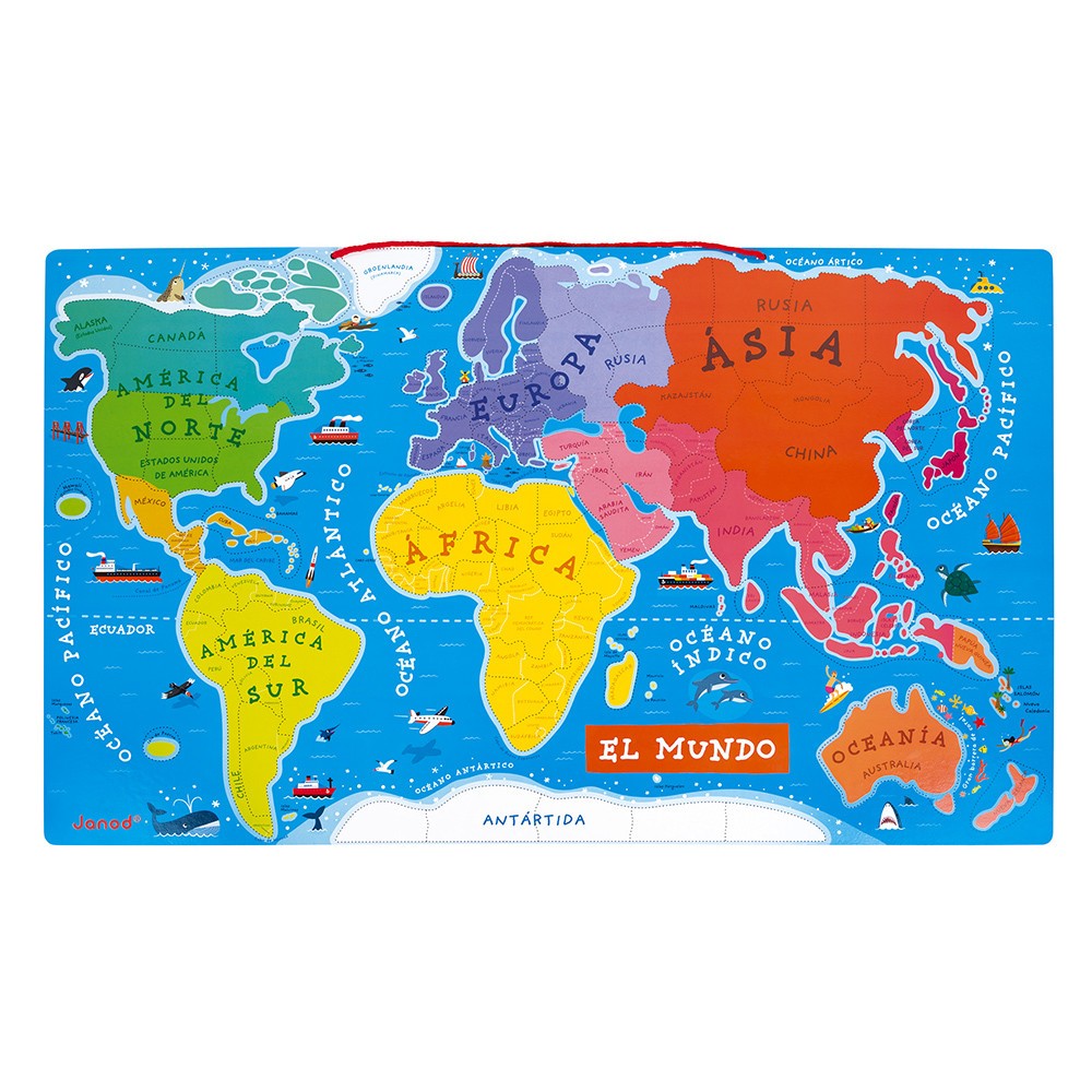 Puzle magnético atlas mundial versión española medidas 70x43 cm - Janod 05503