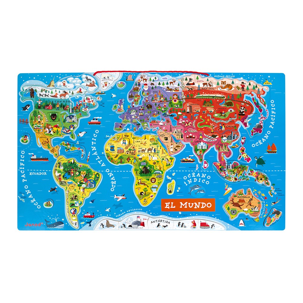 Puzle magnético atlas mundial versión española medidas 70x43 cm - Janod 05503