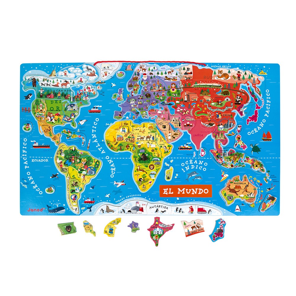 Puzle magnético atlas mundial versión española medidas 70x43 cm - Janod 05503