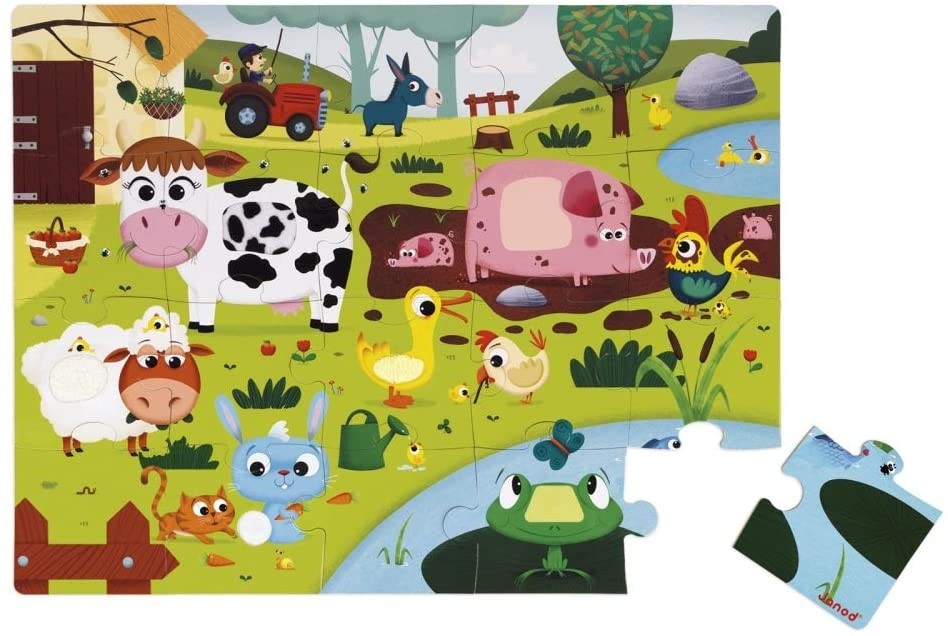 PUZLE TÁCTIL "LOS ANIMALES DE LA GRANJA" 20 PZAS - Janod