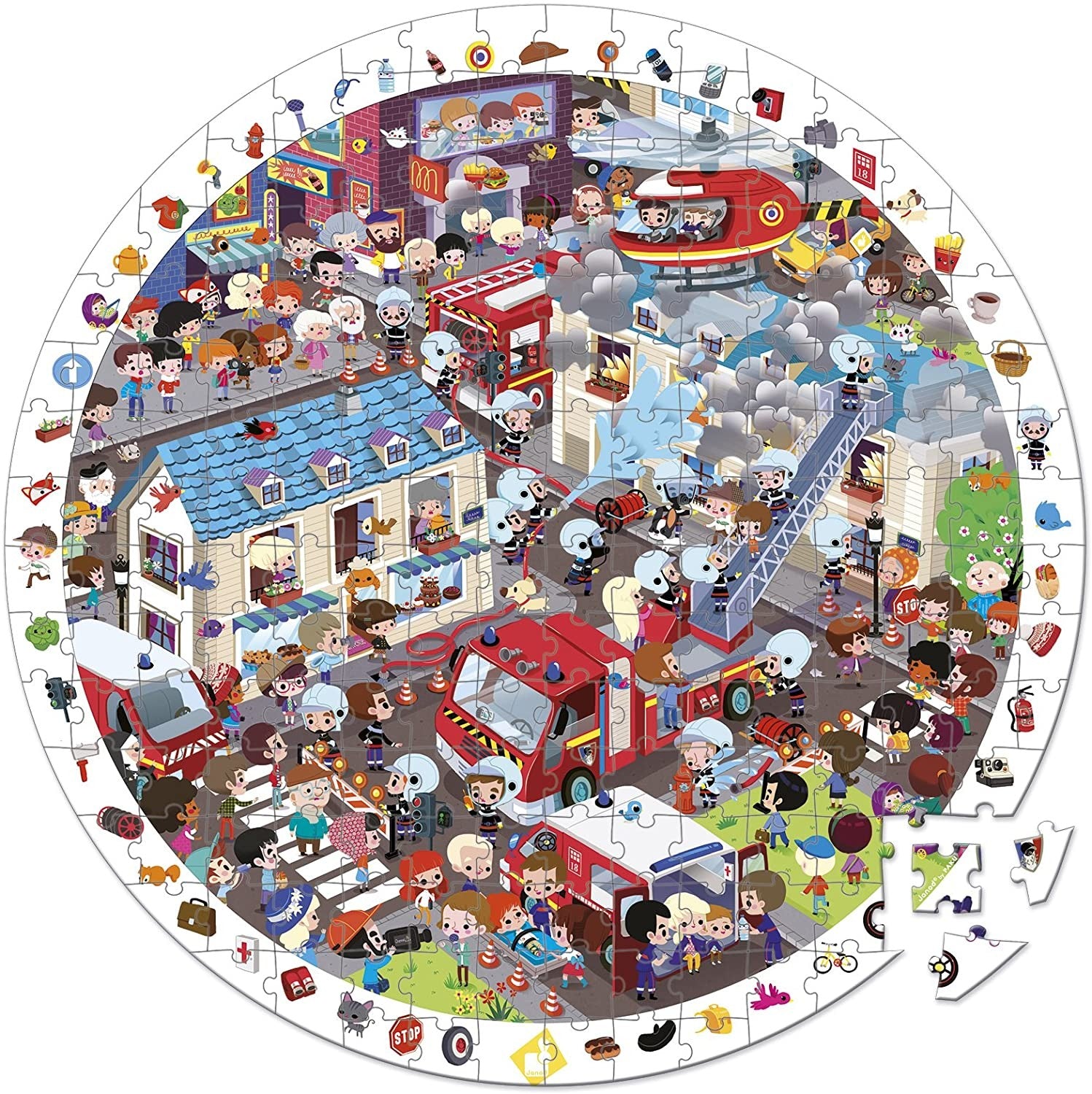 PUZLE DE OBSERVACIÓN REDONDO "BOMBEROS AL RESCATE" 208 PZAS - Janod