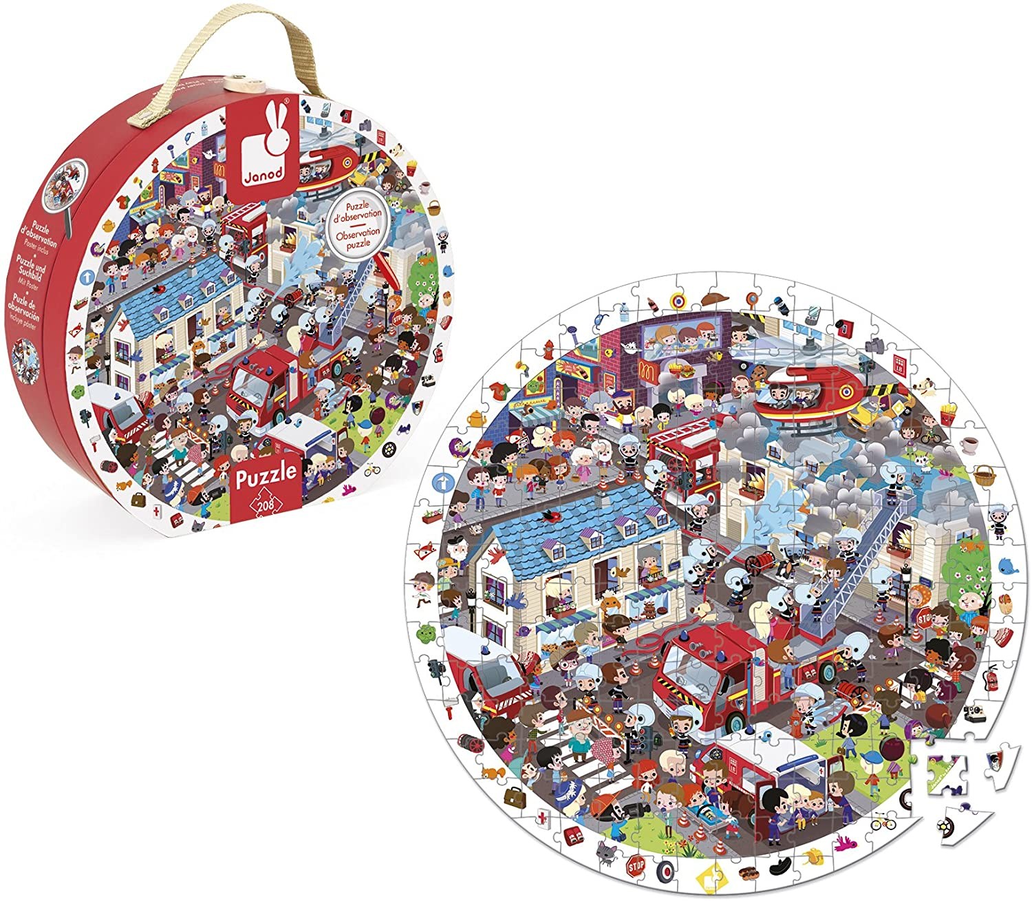PUZLE DE OBSERVACIÓN REDONDO "BOMBEROS AL RESCATE" 208 PZAS - Janod