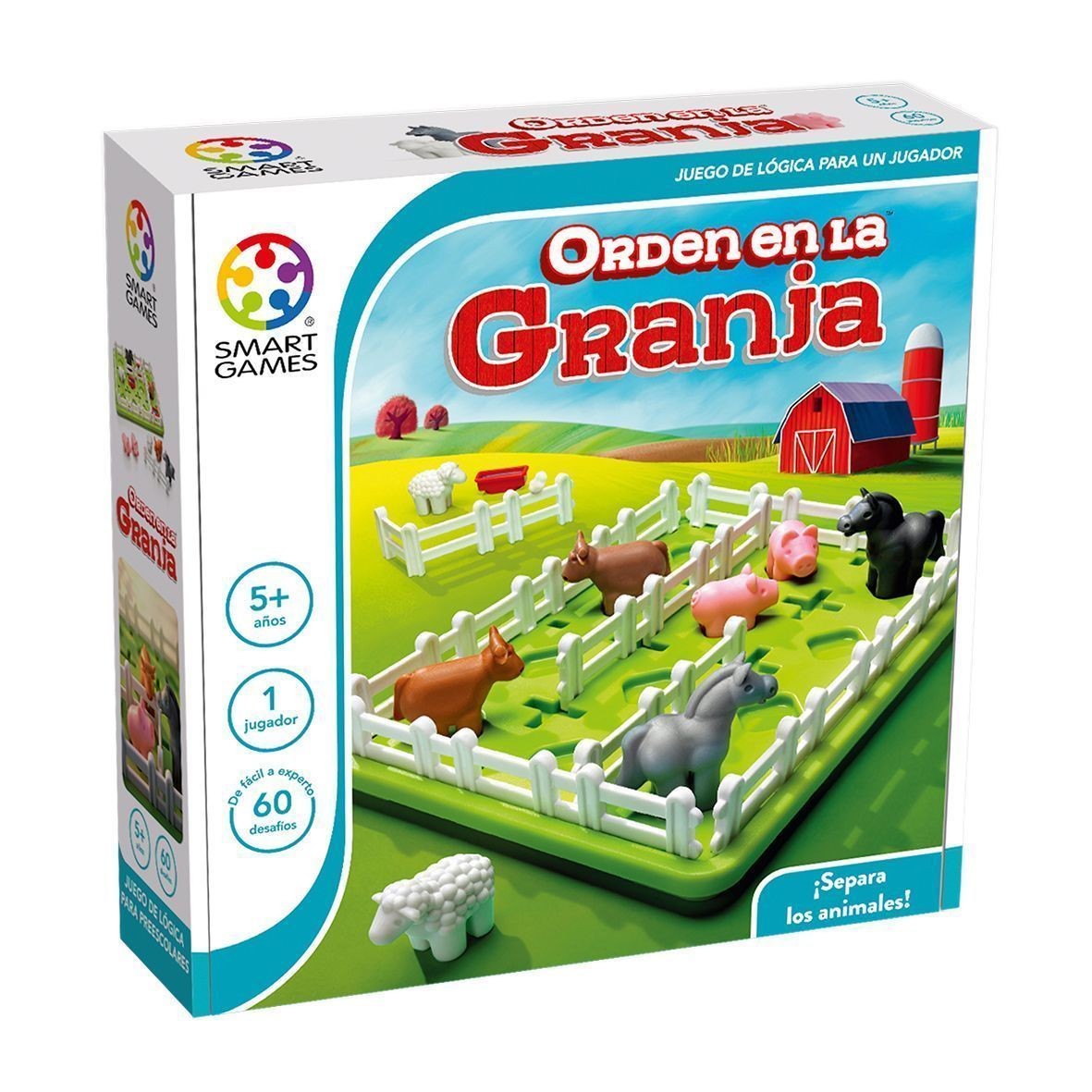 Orden en la Granja de SmartGames: Un divertido juego de lógica y desafíos para niños donde deben separar a los animales de la granja. Un juguete educativo disponible en educarjugando.com