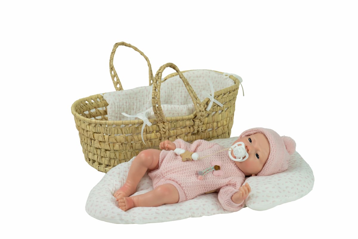 Bebé Real Reborn Arlet 40 cm de Silicona con Capazo de Mimbre | Arias 98230