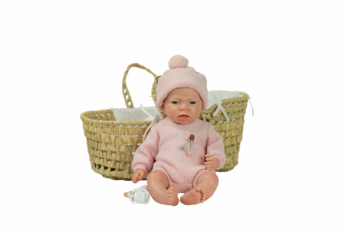 Bebé Real Reborn Arlet 40 cm de Silicona con Capazo de Mimbre | Arias 98230