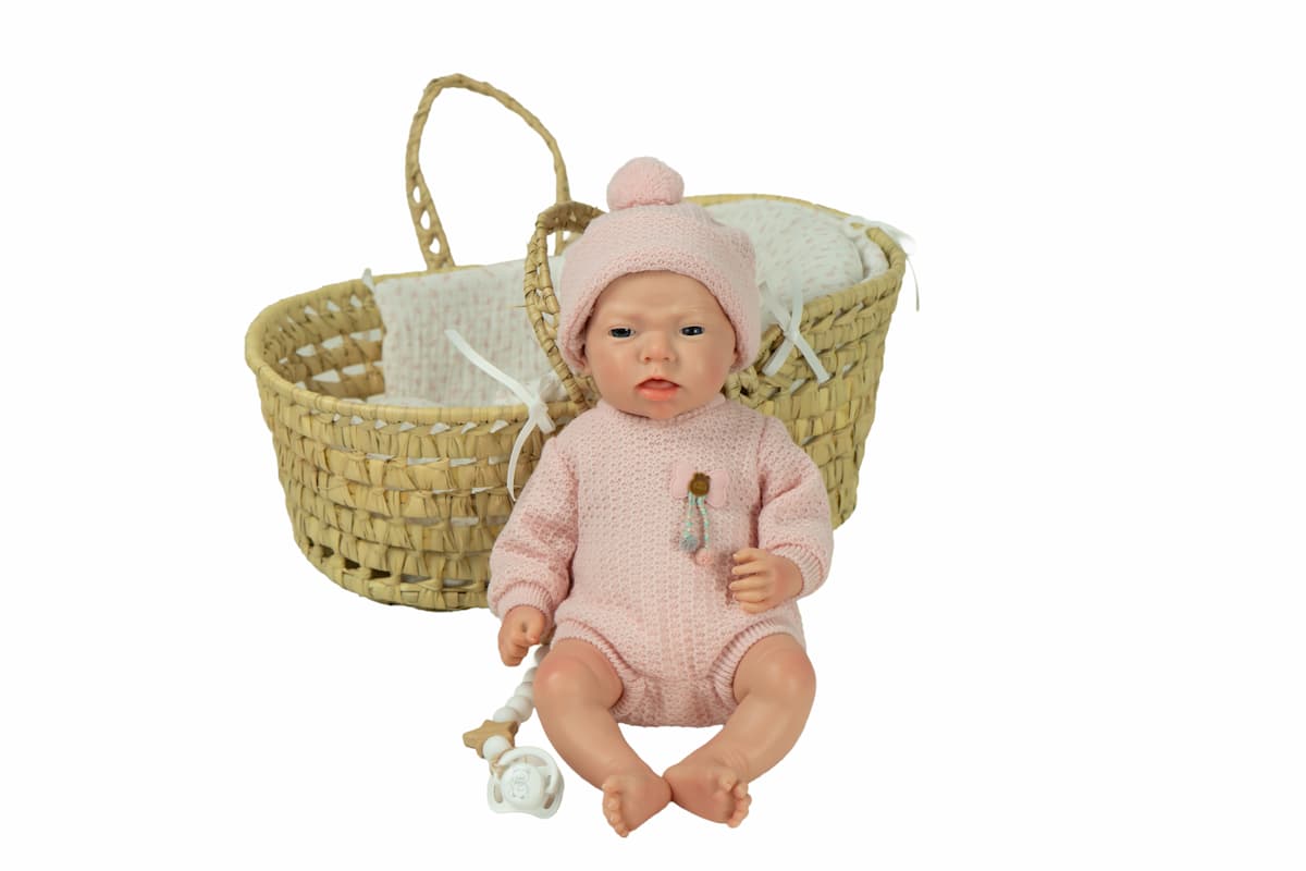 Bebé Real Reborn Arlet 40 cm de Silicona con Capazo de Mimbre | Arias 98230
