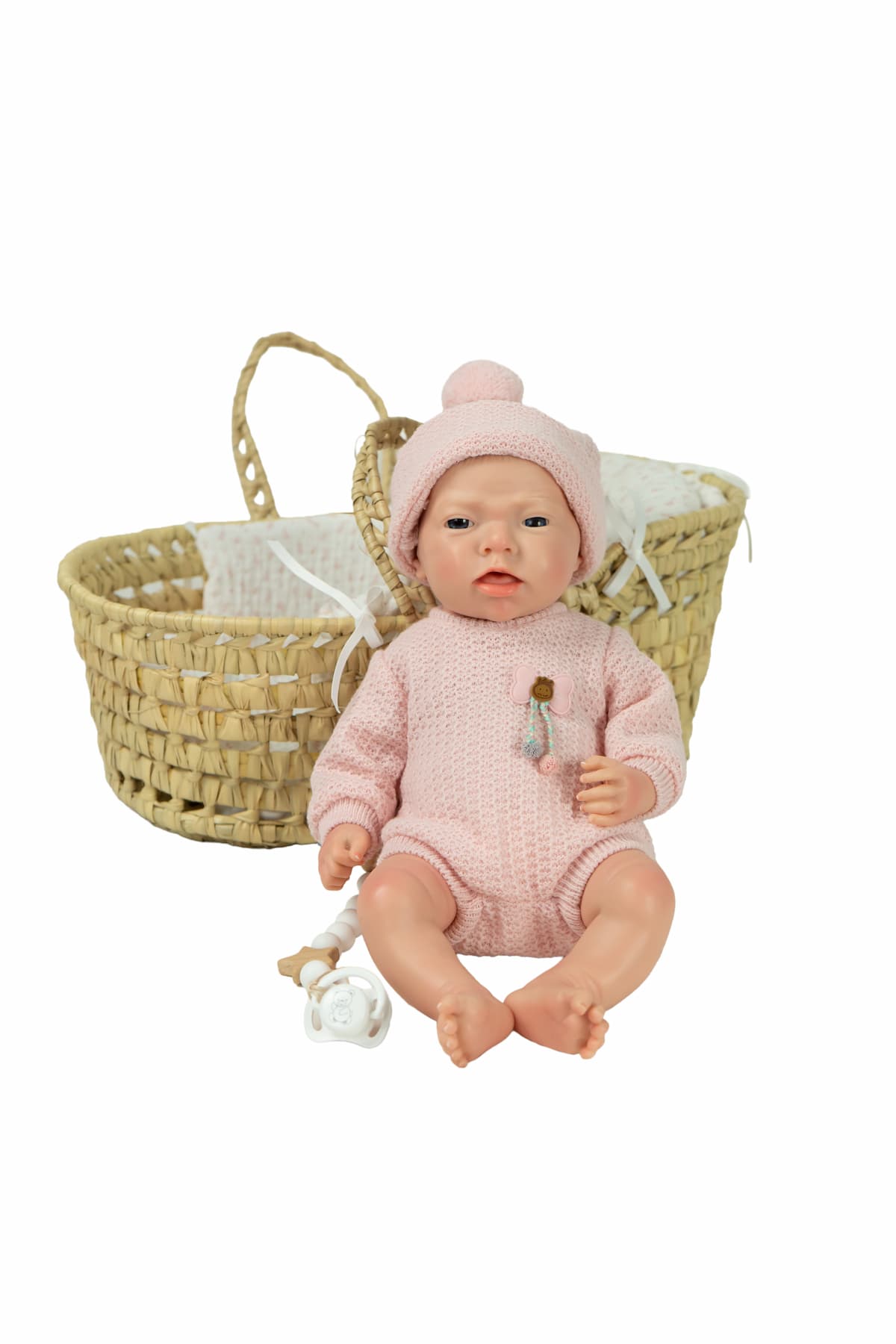 Bebé Real Reborn Arlet 40 cm de Silicona con Capazo de Mimbre | Arias 98230