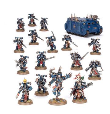 Caja Patrulla Amos de la Noche Warhammer 40K - Vista frontal con las 17 miniaturas Marines del Caos Games Workshop