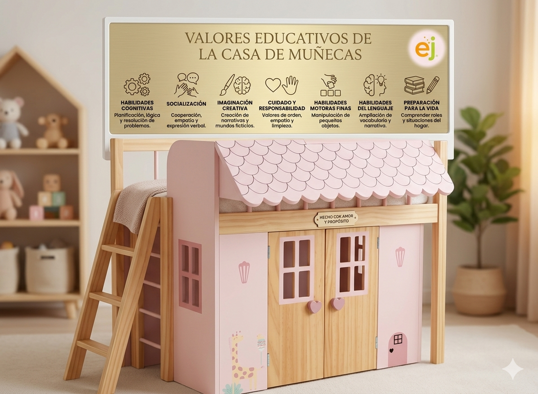 Cama casita de madera para muñecas y bebés reborn con armario de juguete rosa Arias Nature