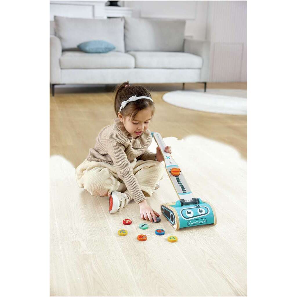 Hape Vacuum Playset aspiradora de juguete que succiona de verdad para niños 