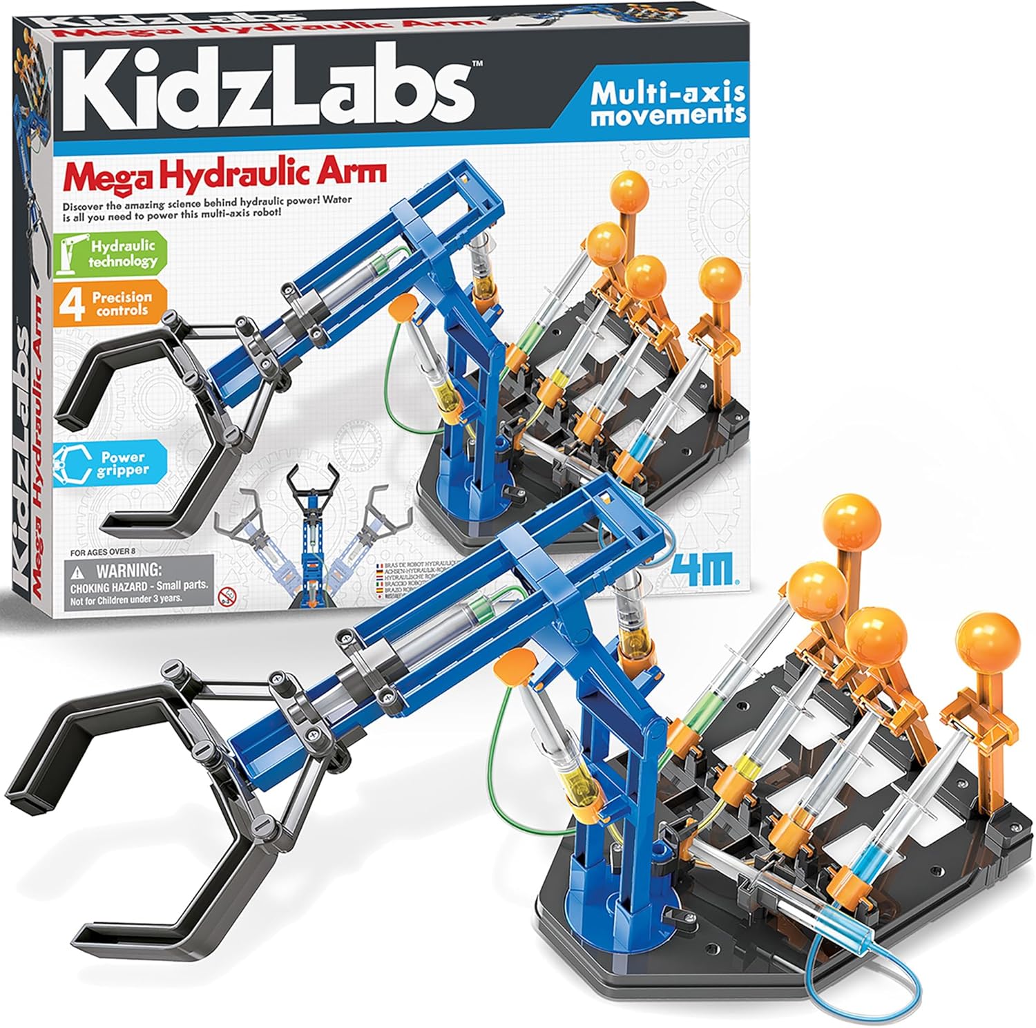 Piezas del kit 4M Mega Brazo Hidráulico – componentes plásticos, jeringas, tubos y conectores