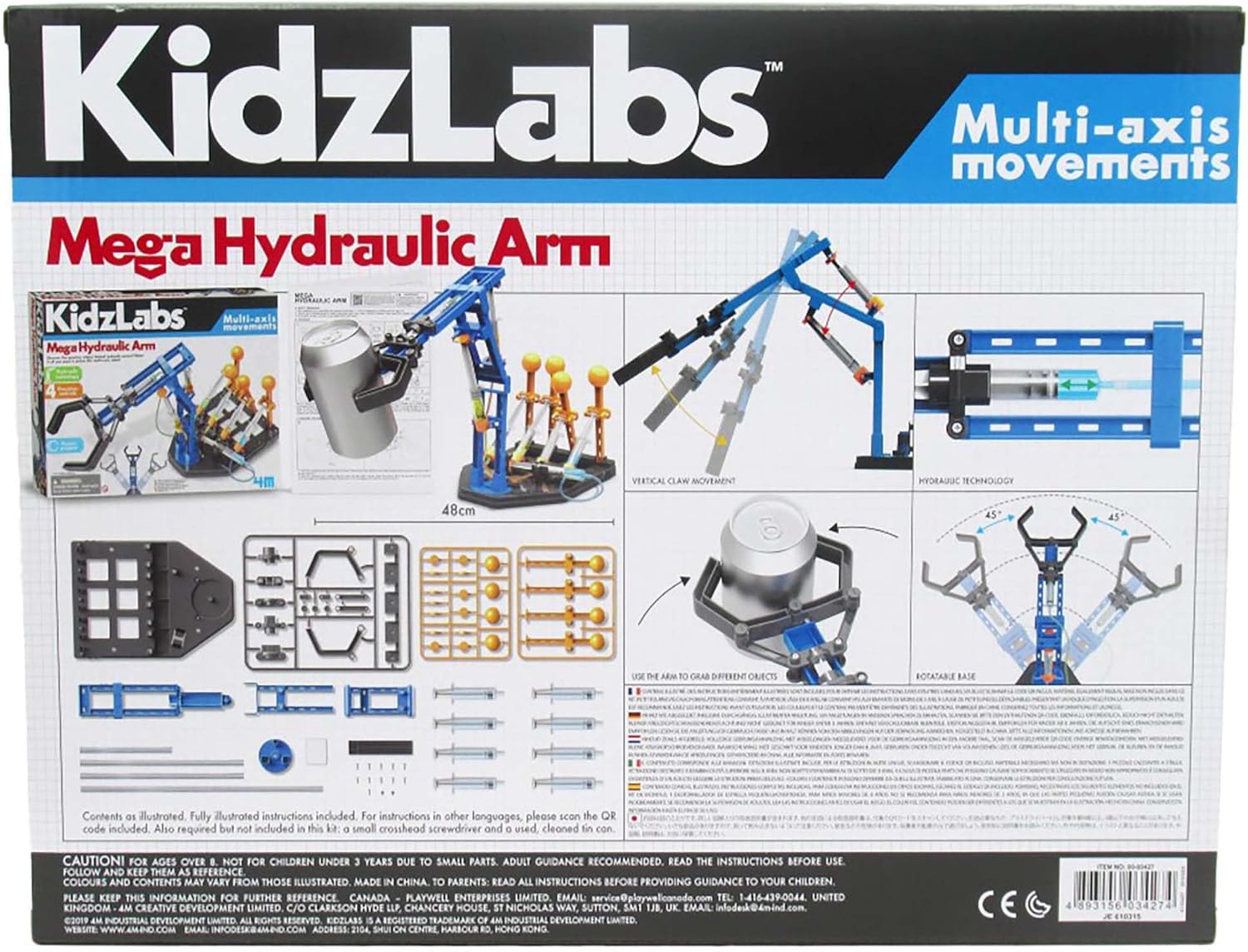 Brazo hidráulico 4M en movimiento con agua – experimento STEM sin baterías para niños