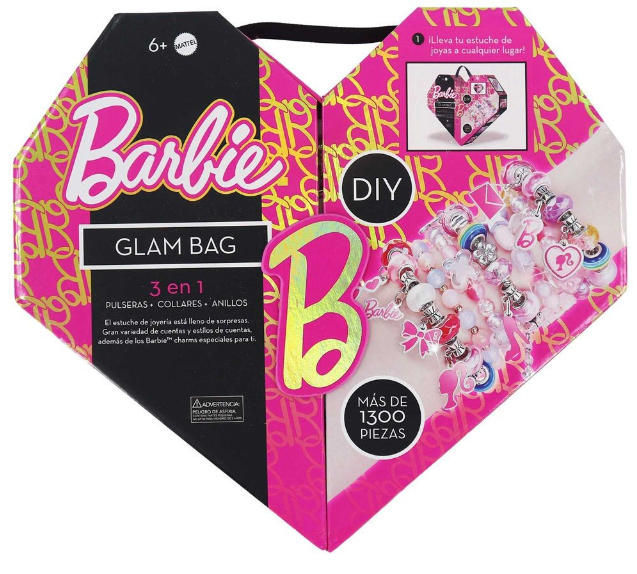 Estudio de Joyería Barbie Glam Bag de Fun Divirta-se en caja con forma de corazón y más de 1.300 piezas
