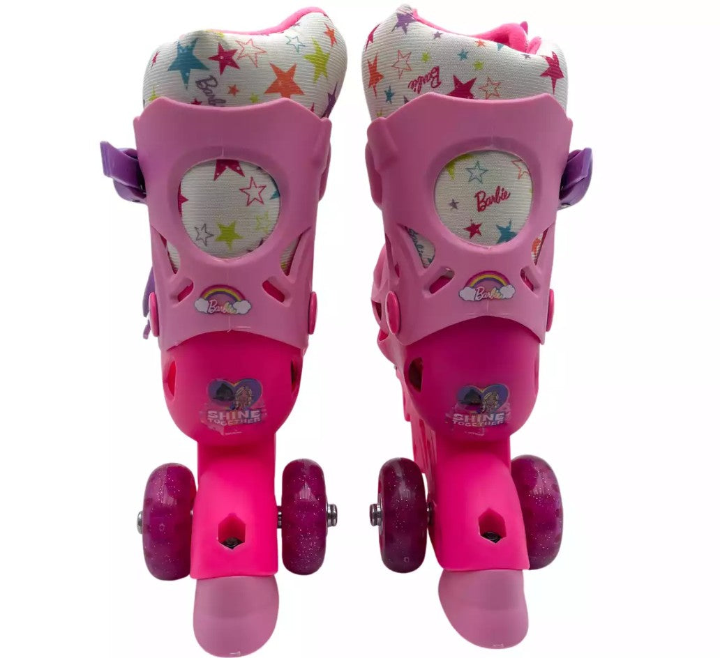 Parte trasera de los patines Barbie talla 30-33 con ruedas, frenos y correas de ajuste en color rosa