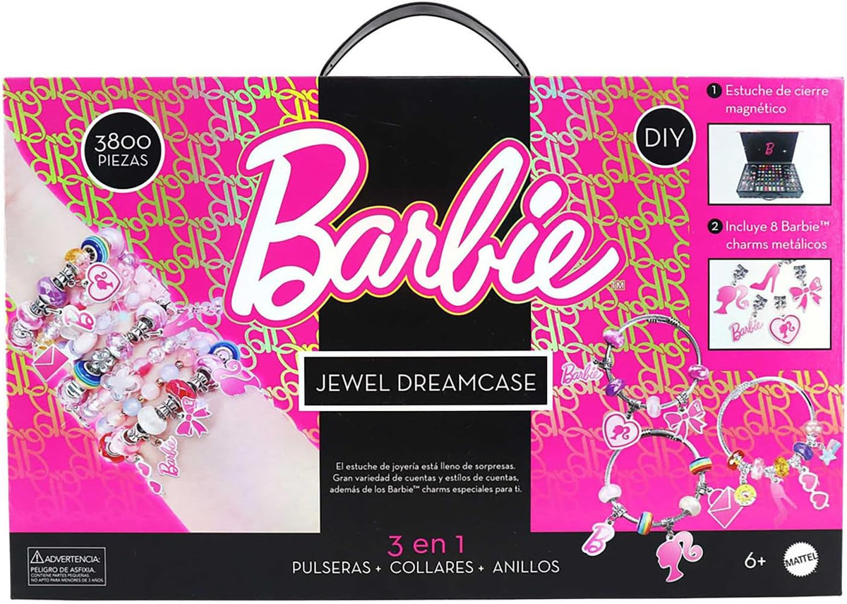 Maletín cerrado del Estuche de Joyas Barbie Jewel Dream Case de Fun Divirta-se con asa de transporte y logo Barbie