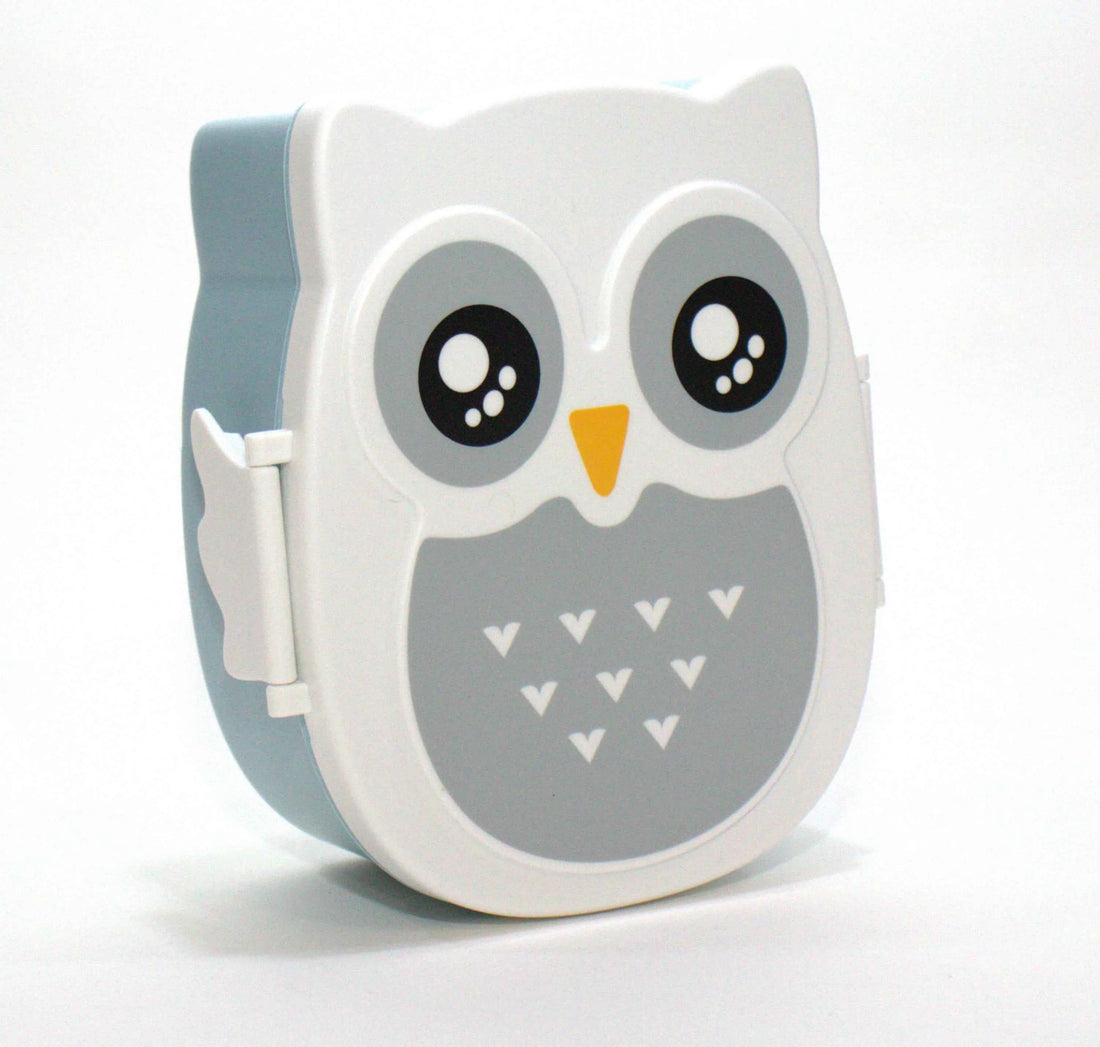 Fiambrera infantil Búho Azul YOKO abierta con compartimentos para alimentos"