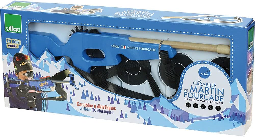 Rifle de biatlón de madera Martin Fourcade marca Vilac con kit de cinco dianas abatibles