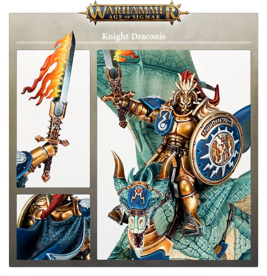 Caballero Draconis y Guardia Dracotormenta Warhammer Age of Sigmar - detalle del dragón Draconith