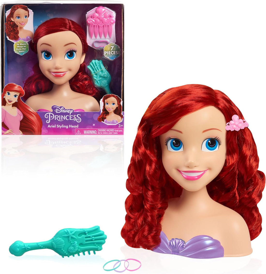Caja de la cabeza de peinado Princesa Ariel de Disney con accesorios incluidos Just Play