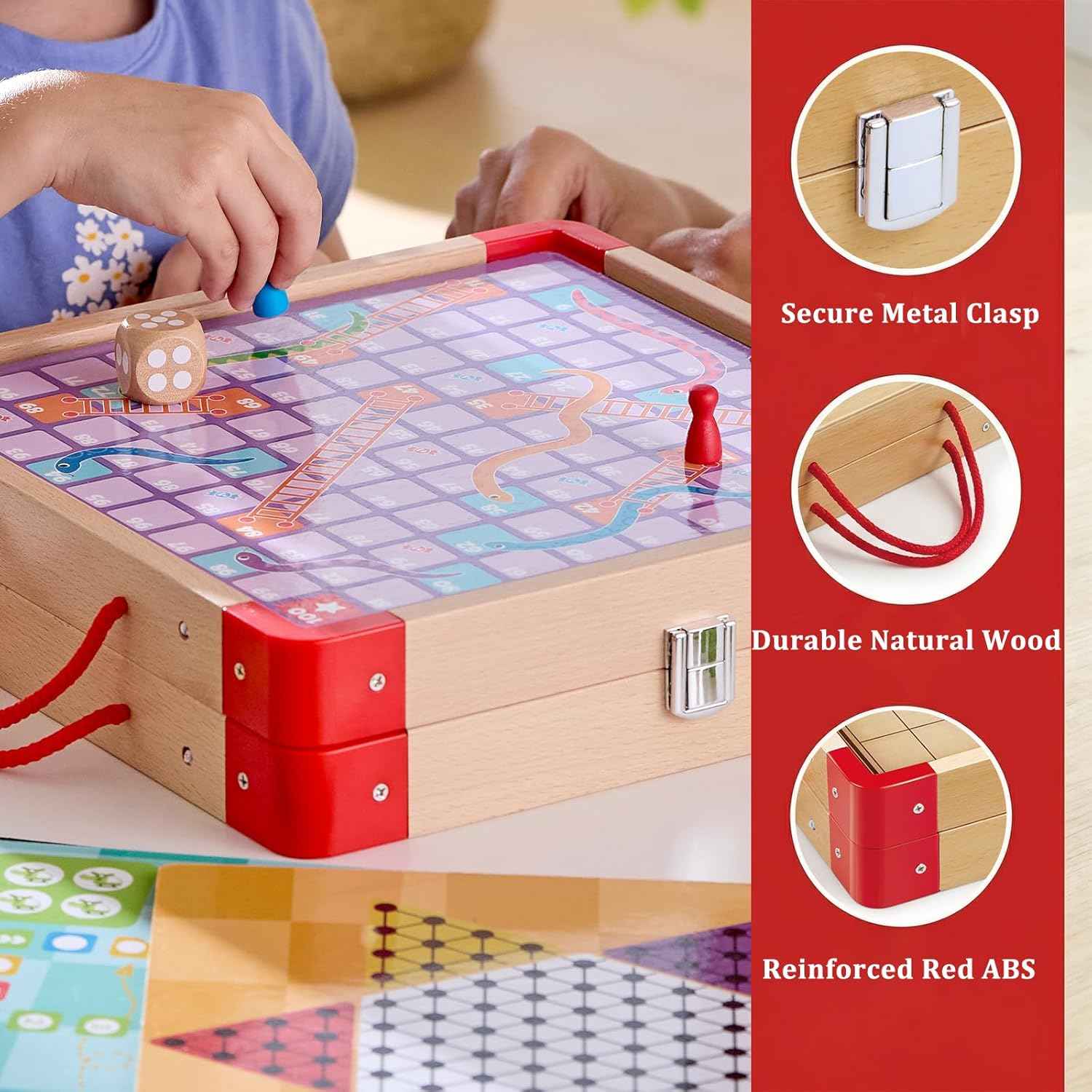 Juegos Clásicos de Mesa para Familia y Viaje – 22 en 1 con Ajedrez, Ludo y Tres en Raya | Hape