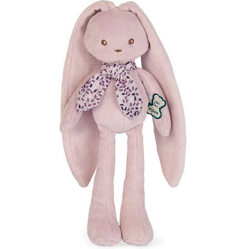  Peluche conejito Kaloo Perle 18cm en color rosa con textura ultra suave, orejas largas y pañuelo estampado, ideal como doudou de apego para bebés desde el nacimiento