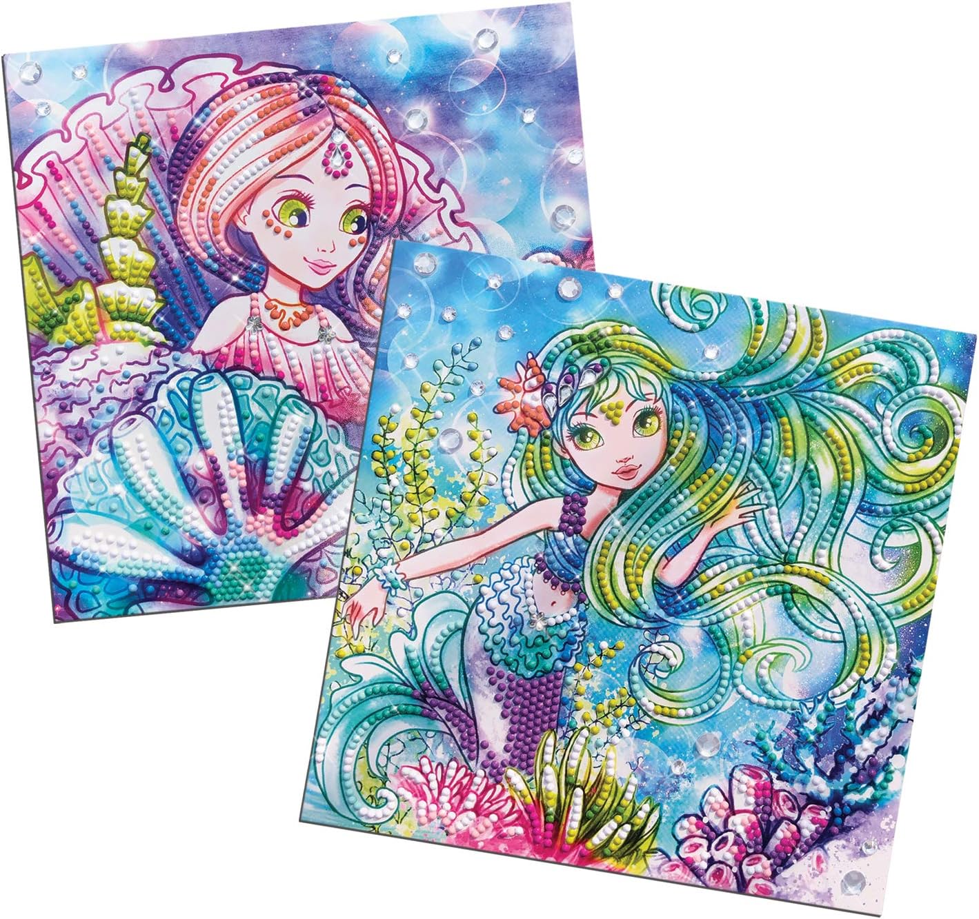 Dos láminas artísticas terminadas de Marinia con acabado de piedras brillantes - Diamond Painting infantil