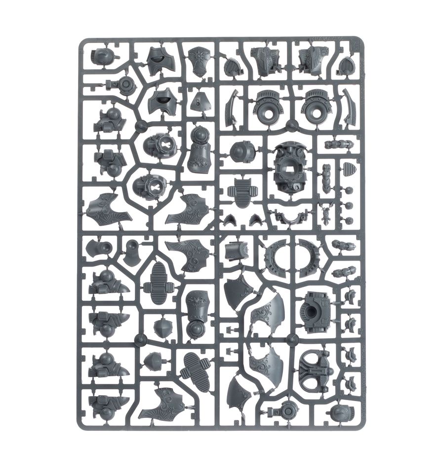 Matriz del chasis
Matriz de plástico gris del Dreadnought Pesado Telemon de Warhammer, con piezas del chasis, piernas y blindajes decorados.
