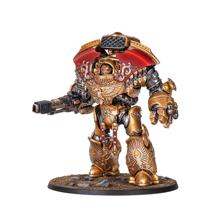 Caja del Dreadnought Pesado Telemon de Warhammer para Custodes, con ilustración de la miniatura y logos de ambos sistemas.