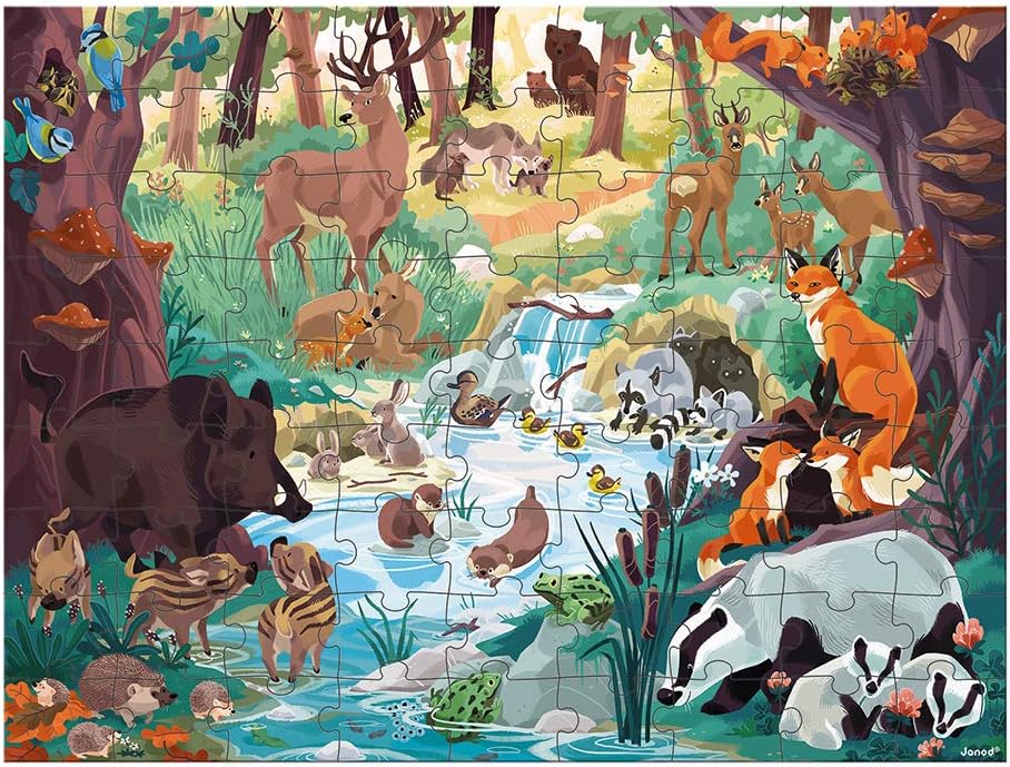 15 fichas redondas huellas animales juego de rastro Puzzle Janod 2 en 1 educativo