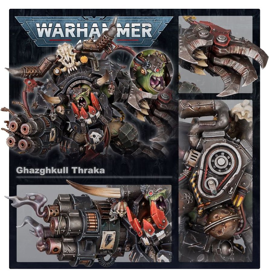 Detalle armadura y cabeza Ghazghkull Thraka - Miniatura profeta Waaagh Warhammer 40000