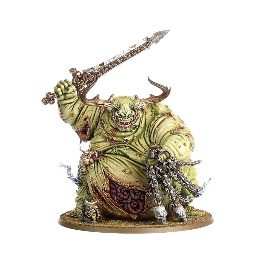 Detalle Gran Inmundicia Nurgle con herrumbrosa espada biliosa - Miniatura Warhammer 40K