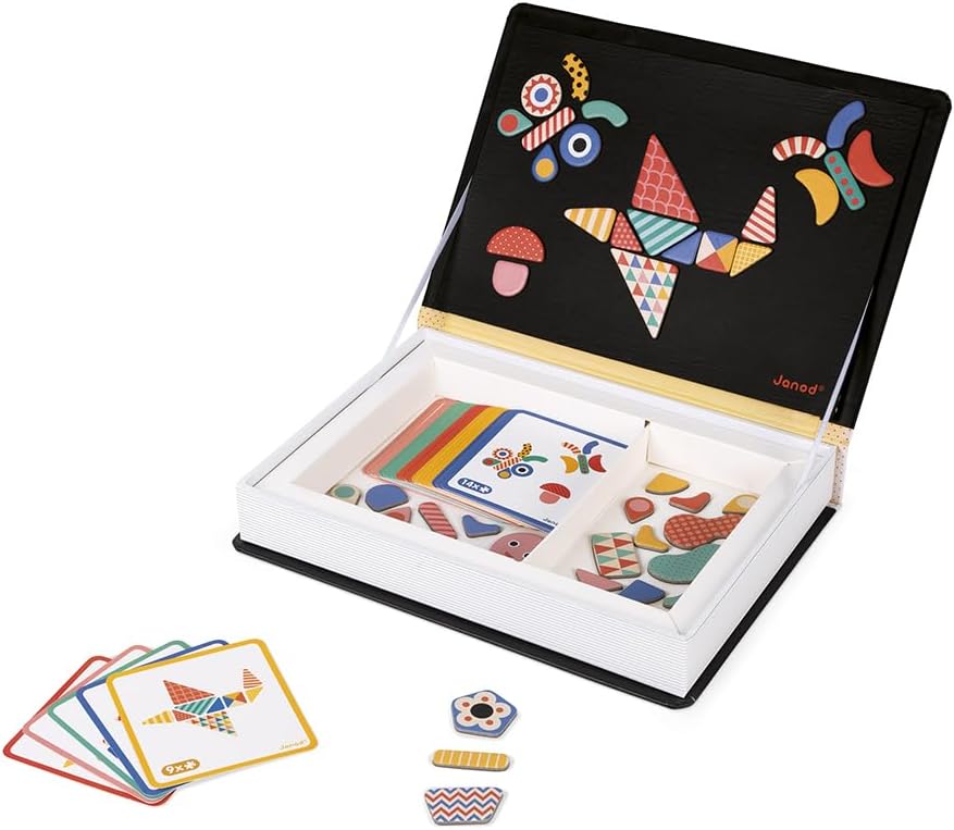 Juego de imanes educativo Janod J02720 con 43 imanes y 30 tarjetas de modelos geométricos