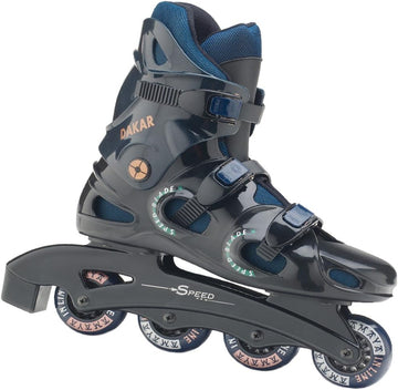Patines en línea Amaya Dakar Talla 35 con bota rígida negra y cierres reforzados para patinaje junior
