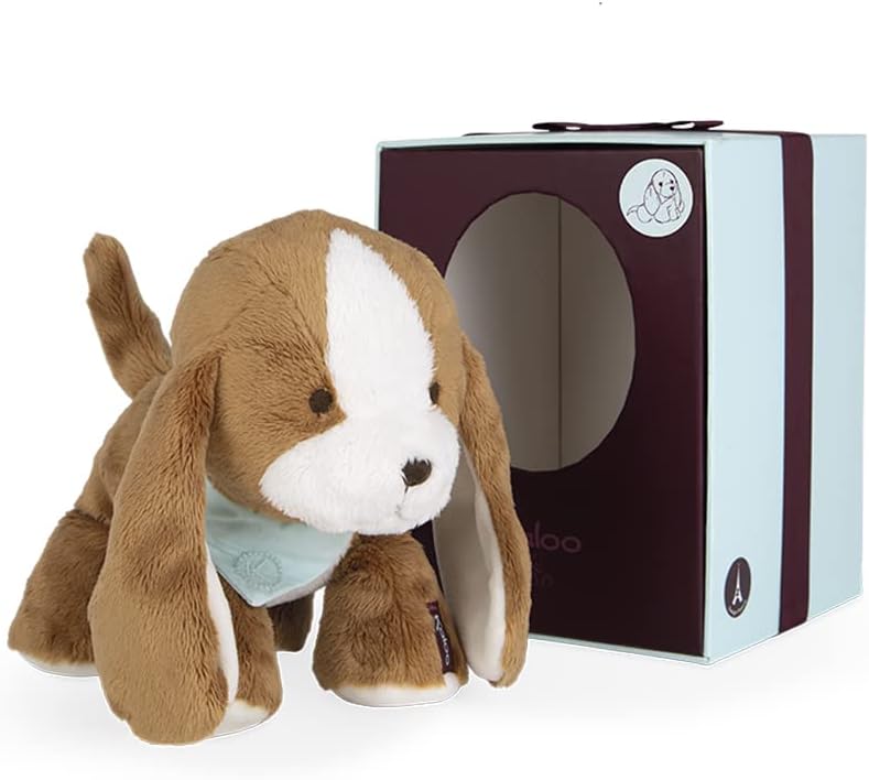 Peluche perro salchicha Tiramisú Kaloo Les Amis 25cm con pañuelo azul – primer peluche bebé desde el nacimiento
