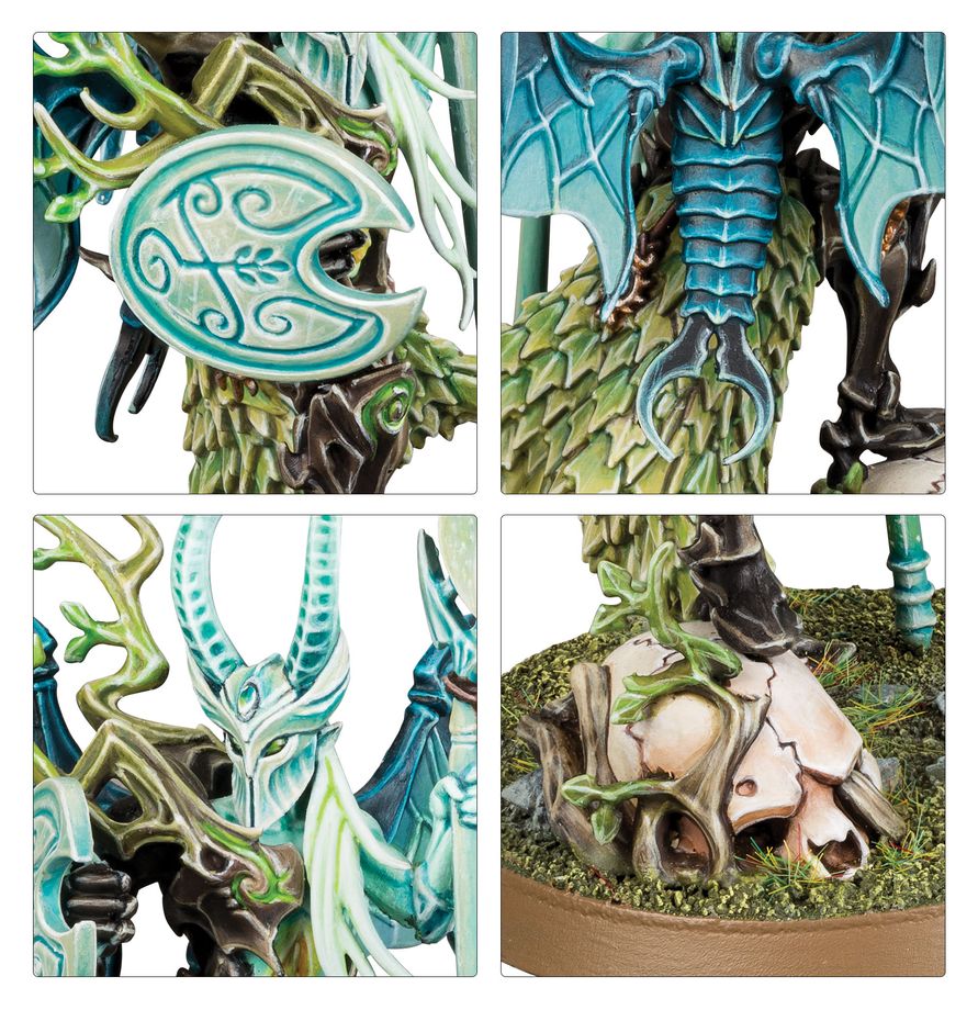 Bandada de Fatas Sylvaneth Warhammer Age of Sigmar - detalle Archiaparecido y Lanceros en Dracofatas