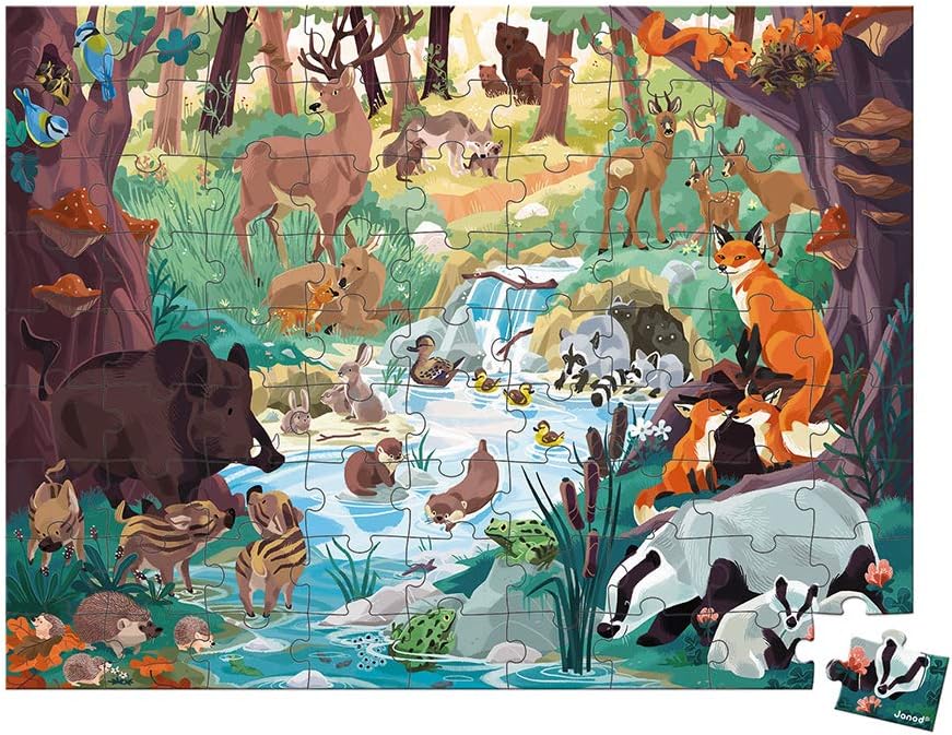 Puzzle animales del bosque Janod montado completo 81 piezas escena ilustrada detallada