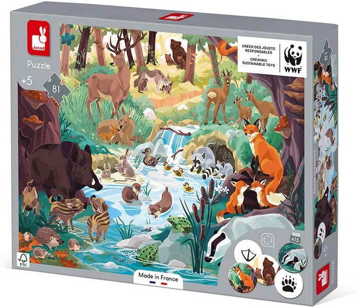 Puzzle observación Janod Huellas de Animales 81 piezas cartón reforzado para niños 5-8 años