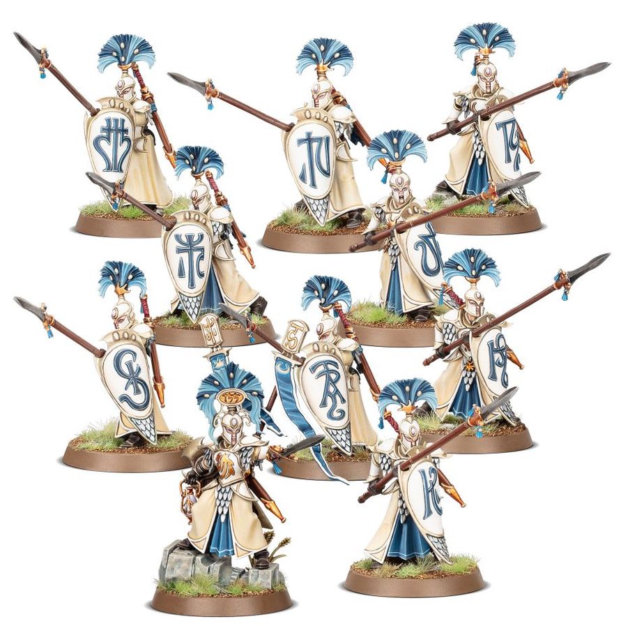 Miniaturas Auralan Wardens en formación de picas - Lumineth Realm-Lords Warhammer AoS