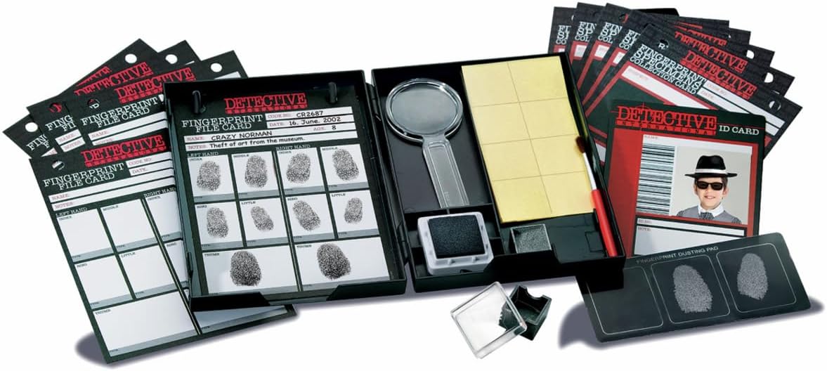 Herramientas forenses del kit 4M Science Detective – lupas, pinceles y materiales CSI