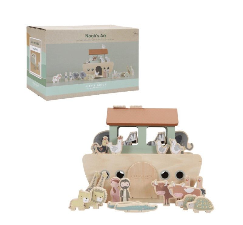 Arca de Noé de madera Little Dutch con caja, 25 piezas y 11 parejas de animales para niños desde 12 meses"